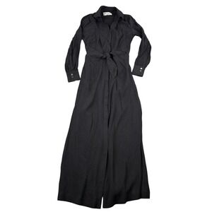 Brochu Walker Maxi Dress Black XS Madsen Tie Front Long Sleeve Crinkle Fabric
